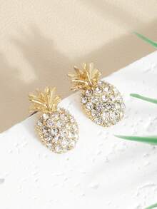 1pc Niche Design Gold Pineapple Women's Personalized Minimalist Earrings - Gold - View 3