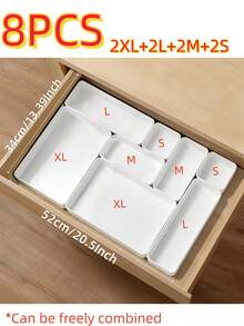 1/4/6/8/9/11pcs Desktop Cosmetic Storage Box Set, Combination Transparent Plastic Drawer Organizer Set, Transparent Vanity Storage Box, Exquisite Storage Box, Desktop Drawer Divider Organizer And Storage Bin, Suitable For Kitchen, Bedroom, Bathroom, Office Cosmetics, Jewelry, Small Tools, Party Desktop Drawer Decoration - White - View 17