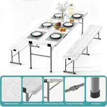 6FT Folding Picnic Table Set With Benches, All-In-One Carry Case Design, Seats 6-8, Heavy Duty HDPE & Steel Construction, Portable For Camping Picnic Party, White - Multicolor - View 5