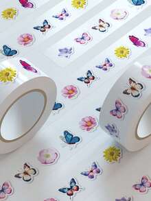 500pcs Butterfly & Flower Roll Stickers, Colorful Floral Butterfly Stickers For Notebook, Luggage, Skateboard, Guitar DIY, Aesthetic Creative Gift Stickers - Lilac Purple - View 6