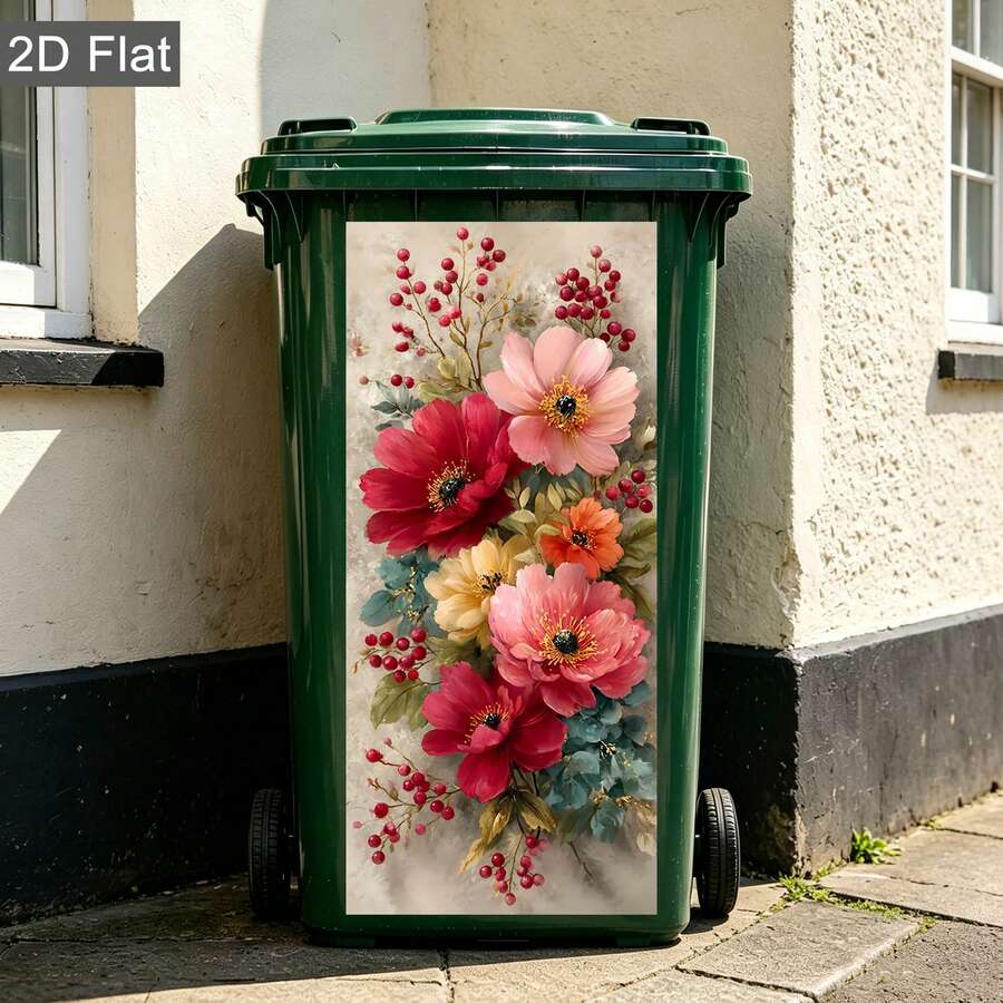 Blommor & fjärilar dekal för soptunna | Vattentät självhäftande trädgårdskorgsklister, avtagbar vinylfilm för utomhussoptunna vid trottoarkanten, dekorativ heminredning - Blommig klistermärke för soptunna - Visa 1