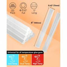 Full Size Hot Glue Sticks, 0.43" Dia X 4" Long, 120-Pack Clear Hot Melt Glue Gun Sticks For All-Temp Glue Guns, Multipurpose For Kids Adults DIY Art Craft Sealing Repairing Festival Decoration - 0.43" X 4" (120 Pack) - View 2