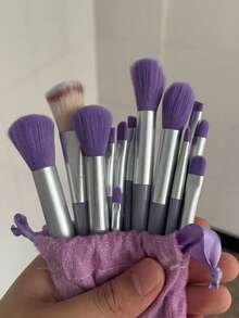 13pcs Makeup Brush Set, Soft & Fluffy, Professional Foundation Brush, Powder Brush, Eyeshadow Blending Brush, Makeup Tools Kit With Makeup Bag & Makeup Sponge, Ideal Gift For Beginners, Random Color - Purple - View 10