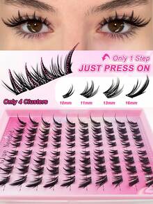 80pcs C-Curl Self-Adhesive False Eyelash Clusters, Fox Eye Makeup Look Without Glue, Segmented Lengthening Single Cluster Lashes, Pointed Cartoon Style Invisible Tape, Long-Lasting And No Sticky Residue Pre-Glued False Eyelashes - C - View 4