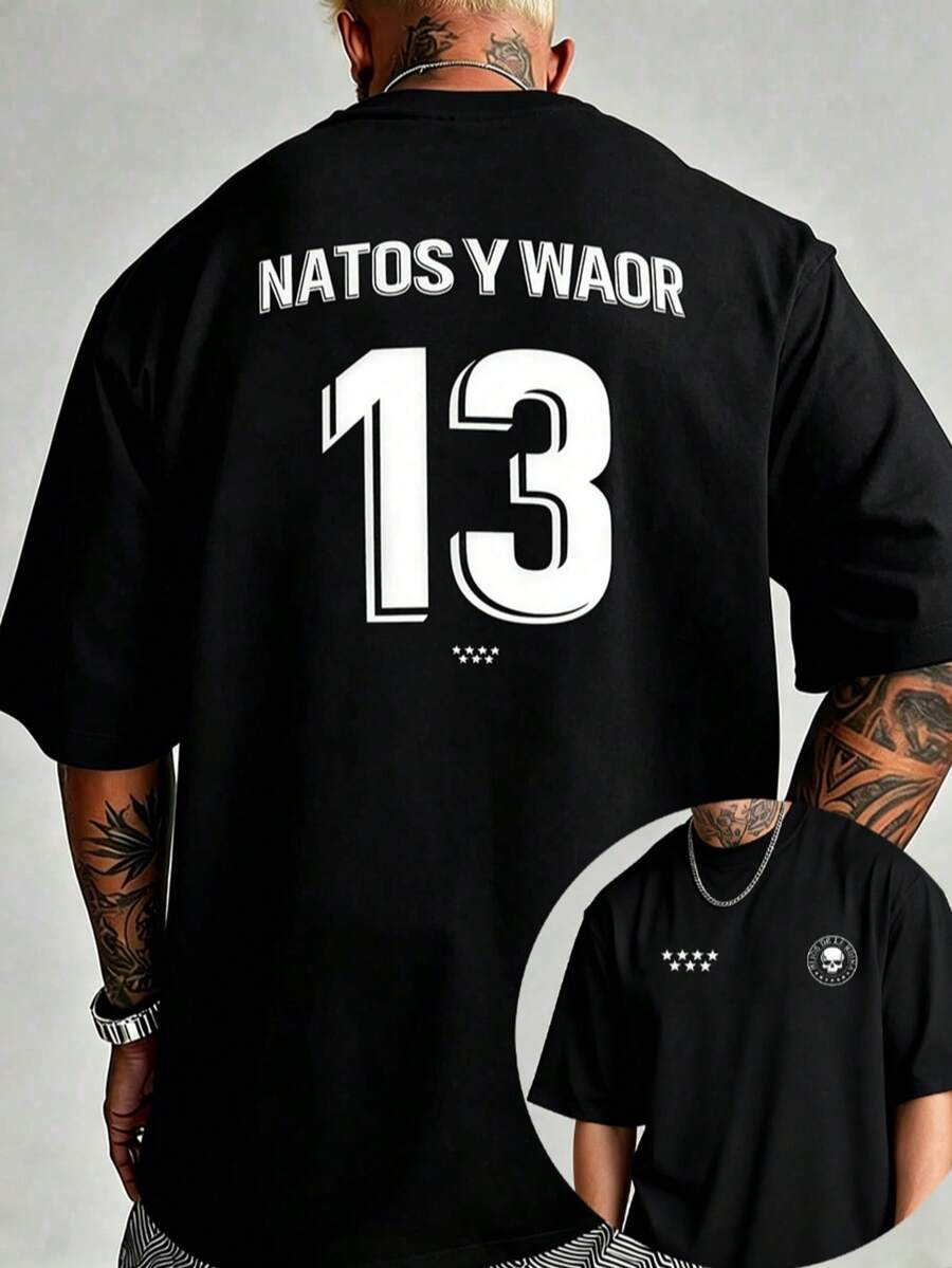 Men's T-Shirt NATOS WAOR 13 2026 Hip-Hop Fashion Vintage T-Shirt, Men's Summer Print T-Shirt 100% Cotton Casual T-Shirt - 黑色 - 查看 1