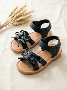 1 Pair Elegant Classic Black Double Bow Decor Party Wedding Flat Sandals - Black - View 1