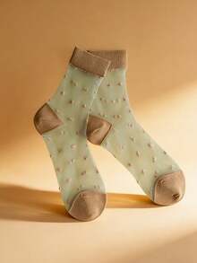 1/3/5/8 Pairs Mixed Color Women's Glass Fiber Mid-Calf Socks, Ultra-Thin Breathable Summer Glass Fiber Women's Socks, Crystal Glass Transparent Polka Dot Mid-Calf Socks - Multicolor - View 5