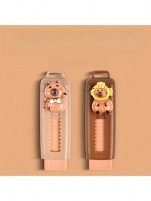 1/4pcs Capybara Erasers, Capybara Theme Push-Pull Design, High-Quality Synthetic Rubber, Flat Striped Pattern, Plastic, Feather-Free, Office Supplies, Random Color Delivery - Multicolor - View 6