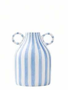 Striped Ceramic Vase With Dual Handles, Minimalist Nordic Style Home Decor Vase, Suitable For Living Room, Bedroom, Tabletop Centerpiece Decoration - Vase - View 3