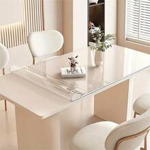 1pc 0.25mm Thick Durable Transparent Solid Color Rectangular Tablecloth - Ultimate Protection Film, Made Of Transparent PVC, Waterproof - Suitable For Office And Kitchen, Home Decor, Scratch-Resistant Tablecloth - White - View 9