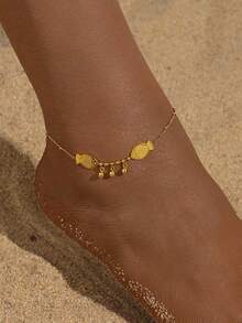 1pc Creative Pearl Fish Pendant Anklet, Women's Ins Style Delicate Foot Jewelry - Yellow Gold - View 1