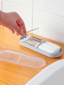 1pc Travel Cotton Swab Box, Travel Essential, Plastic Container Dispenser, Portable Cotton Swab And Makeup Pad Storage Box, Hair Tie Box - A - View 3