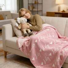 Personalized Heart-Shaped Blanket With Text And Name, Sold Individually, Ideal Gift For Friends And Family. Suitable For Sofa, Bed, Travel, Camping, Living Room, Office And Other Scenes, Made Of Soft And Warm Flannel Fabric, Produced With Digital Printing Technology - Multicolor - View 3