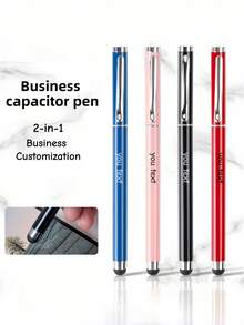 客製化 2 合 1 金屬觸控筆，雙用書寫與觸控螢幕，矽膠筆尖，筆身支援雷雕英文姓名，適合辦公室、學習、企業禮品、畢業紀念品 - 彩色 - 查看 3