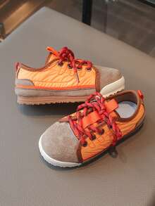 Vintage Colorblock Kids' Training Shoes, Easy On/Off Hook And Loop Closure, Perfect For Daily Outings And Outfits - Orange - View 4