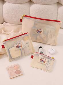 1 buah Tas Kosmetik Jaring Perjalanan dengan Resleting Ganda, Tas Penyimpanan Portabel Anti-Hilang untuk Lipstik dan Produk Perawatan Kulit, Kemasan Kapasitas Besar, Tas Makeup - MultiWarna - View 5