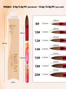 1 Peça Conjunto de Pincéis para Unhas Acrílicas Ombré Vermelho, Cerdas de Nylon Sintético, Pincéis de Arte de Unhas Ovais Tamanho 8-20, Kit de Ferramentas de Arte de Extensão de Unhas Livre de Crueldade para Manicure DIY - Multicolorido - Visão 2