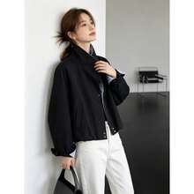 New Style 2 In 1 Colorblock Stand Collar Zip-Up Long Sleeve Jacket, Office Daily Spring Autumn Casual Elegant Vacation - Black - View 3