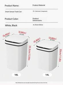 1件 14L/3.7gal~18L/4.76gal 大容量智能垃圾桶，長方形設計，塑膠材質，靜音關閉蓋，附感應式開關機制，使用2顆AA電池（不含），適用於室內/室外，客廳、浴室、臥室、廚房 - 彩色 - 查看 3