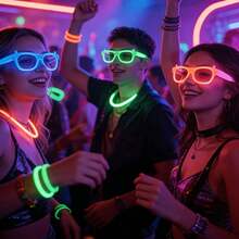 6pcs Random Color Glow-In-The-Dark Party Glasses, Plastic Colorful Fluorescent Glasses Frames, Suitable For Festival Events, Birthday Parties, Bars, Atmosphere Photo Props - Multicolor - View 2