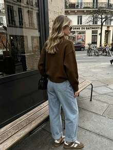 Women's New Minimalist Elegant Vacation Style Cute Mori Girl Romantic Round Neck Pullover Sweater - Olive Coffee - View 5