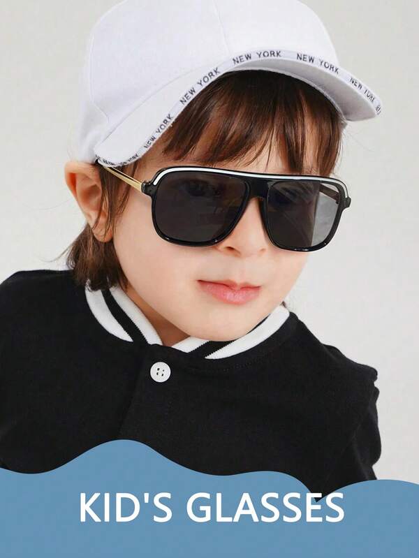 1 Pair Children's Fashion Aviator Style Glasses, Suitable For 3-12 Years Old Boys And Girls, Versatile Kids Eyewear For Photography And Posing, Comfortable And Ultra-Lightweight