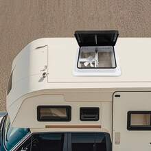 Oblò di ventilazione da tetto 42*42 cm per camper e roulotte con controllo della ventola a un pulsante, traspirante, con zanzariera, resistente all'invecchiamento e ai raggi UV, oblò universale quadrato adatto per aperture del tetto di 14x14 pollici, copertura scorrevole a spinta. - A - Visualizzare 4
