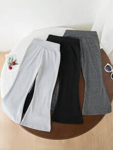 3pcs/Set Girls Fashion Cute Style High Waist Slim Fit Flared Print Long Pants Spring Autumn - Multicolor - View 2