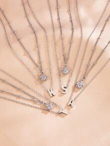 Elegant Women's 26-Letter Initial Necklace Set (A-Z): Layered Chain Necklace With Floral Pendant – Minimalist Jewelry For Everyday Wear - Silver - View 2
