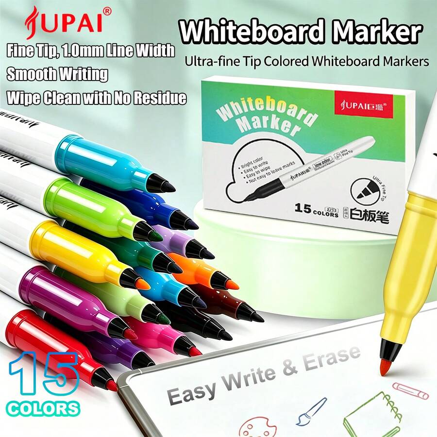 15/12 Colors Liquid Chalk Markers, Erasable Whiteboard Pens, Marker Pens, Bold Dry Erase Markers, Vibrant Colors, Erasable, Suitable For Whiteboard, Blackboard, Billboard, Glass, Car, Window, Etc. - Multicolor - View 1