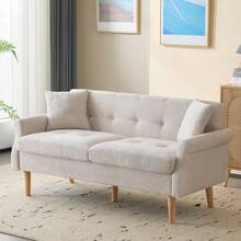 Grey 2 Seat Sofa - Modern Velvet Chenille Fabric Couch - Beige 2 Seat - View 3