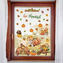 9pcs/Set Thanksgiving Static Window Stickers, Includes Turkey, Gnome, Pumpkin, Maple Leaf Stickers, Reusable Autumn Harvest Window Decals, Suitable For Home Glass Decoration - Multicolor - View 2