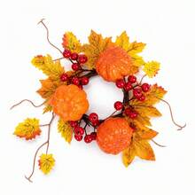 Fall Wreath Candle Rings Artificial Maple Leaf Pumpkin Candle Garland - Orange - View 6