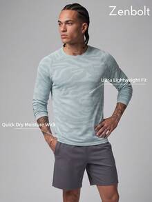 Zenbolt Men's Crew Neck Raglan Long Sleeve Tee Allover Wave Camo Print, Waffle Mesh Fabric, Slim Fit For Daily Casual Wear - Mint Green - View 1
