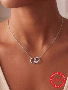 1 Stück S925 Sterling Silber Luxus Romantisches Ineinandergreifendes Ring Design Damen Halskette, Minimalistisch Elegant Tägliches Pendeln Date Vielseitige Atmosphäre Schmuck, Exquisites Urlaubsgeschenk für Freundin - Ring - Übersicht 12