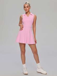MASKERT Women's Tennis Golf Pickleball Badminton Pilates Yoga One-Piece Athletic Mini Dress For Daily Wear, Work Commute & Beach Vacation - Pink - View 9