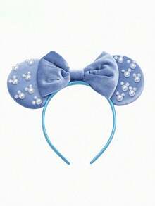 Disney 1件裝米奇米妮鼠耳髮箍，飾有閃亮人造珍珠，天鵝絨髮箍配珍珠蝴蝶結。採用柔軟天鵝絨材質，適合學校派對、角色扮演派對、角色扮演和主題樂園參觀。這款配蝴蝶結的米妮鼠耳髮箍男女皆宜，也適合情侶佩戴，是公主角色扮演、生日慶祝和聖誕派對的理想配件。（髮飾、髮箍、髮箍、女款髮箍） - 彩色 - 查看 4