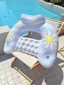 2pcs Inflatable Pool Float Chair Set - Daisy Print Pool Float, U-Shaped Lounger With Cup Holder And Headrest, Adult Summer Pool Float, Pool Party Supplies - Multicolor - View 5