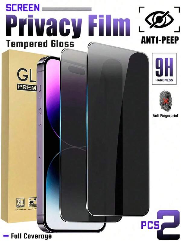 2pcs Privacy Screen Protector, Compatible With IPhone 17/16/15/15 Plus/15 Pro/15 Pro Max/14/13/12/11, Birthday Gift For Family And Friends, Tempered Glass, Anti-Peeping, Phone Screen Protector, Phone Accessories, Waterproof, Shockproof, Anti-Fall, Anti-Scratch, Anti-Fingerprint, Full Coverage