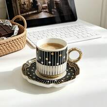 1/3 Sets 110ml Premium Nordic Ceramic Cup & Saucer Set,Piano Note Pattern Coffee Mug With Heat Resistant Handle, Dishwasher , Perfect For Espresso Afternoon Tea Cup,Party & Kitchen, Ideal Gift For Women/Girls ,Housewarming,Back To School Present - Multicolor - View 9