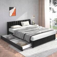 Bed Frame Velvet 180x200 Cm With Drawers, Black - 黑色 - 查看 3