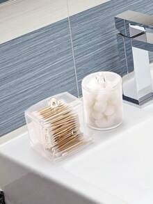 Clear Acrylic Cotton Pad & Swab Holder Set With Silicone Marble Tray, Bathroom Vanity Organizer, Makeup Storage Container With Lid - Multicolor - View 3