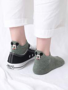 Randomly Sent Disney Mickey Mouse Embroidered No-Show Socks, Women's Cartoon Pattern Non-Slip Low-Cut Boat Socks, Casual Short Socks For Daily Wear - Multicolor - View 1