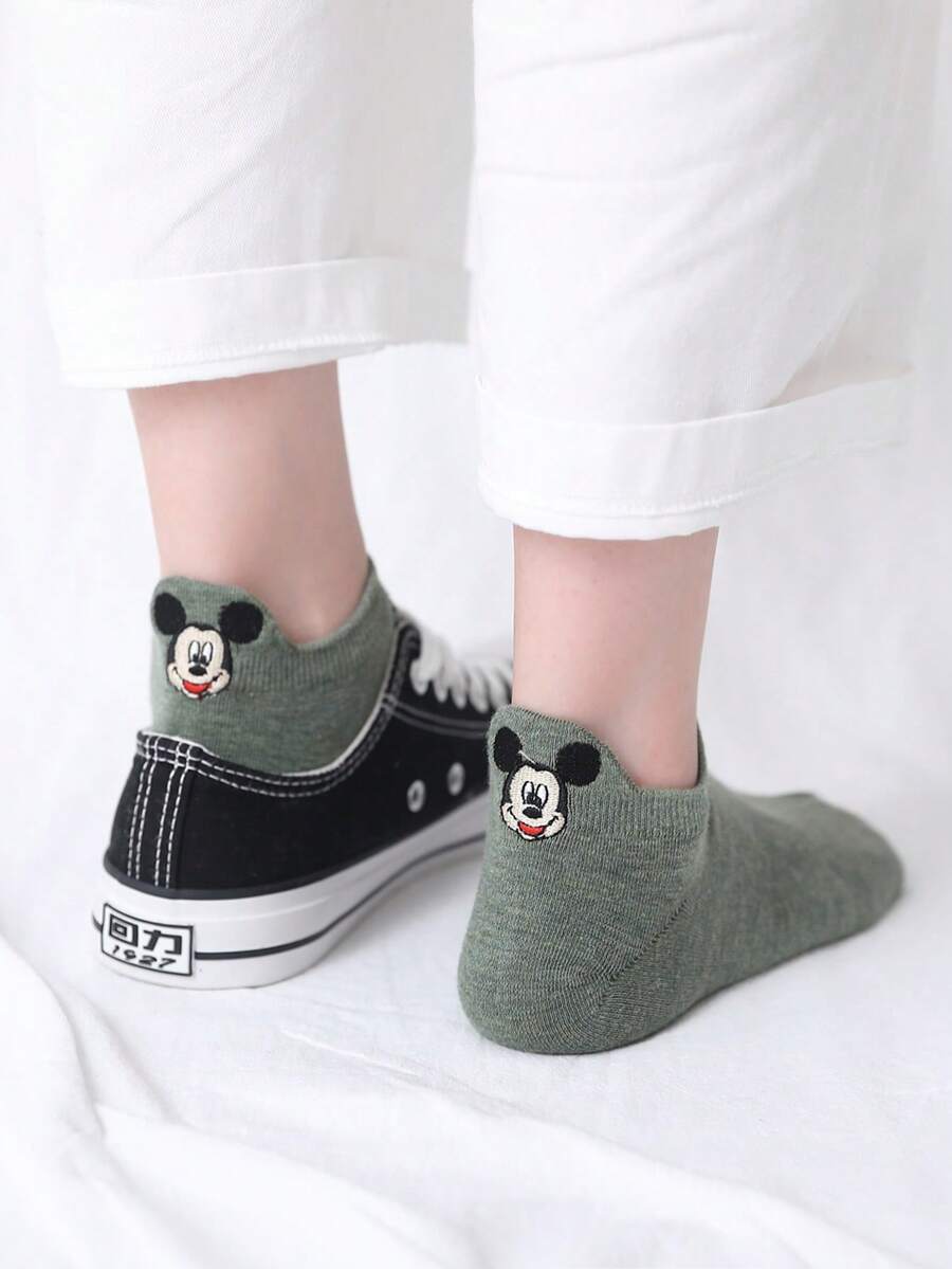 Randomly Sent Disney Mickey Mouse Embroidered No-Show Socks, Women's Cartoon Pattern Non-Slip Low-Cut Boat Socks, Casual Short Socks For Daily Wear - Multicolor - View 1