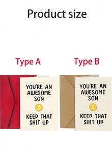 Funny & Quirky Son Blessing Greeting Card, Folded Rectangular Card Design, Minimalist Cartoon Sun, Humorous English Text Print, Cream Background With Red Envelope Contrast, Folded Inner Page For Handwritten Messages, Envelope Packaging Included, Parent-Child Blessing Gift, Funny Prank Card Function, Suitable For All Seasons, Son's Birthday, Daily Encouragement, Holiday Warm Gifts, Parent-Child Fun Commemorative Occasions - Multiple Styles - View 3