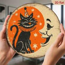 1pc Funny Cat & Moon Wooden Wall Decor - 2D Printed Wooden Decoration With Playful Party Hat And Star Design, No Electricity Required, Suitable For Home, Cafe, Office, Birthday Party Wall Decoration - A - View 7