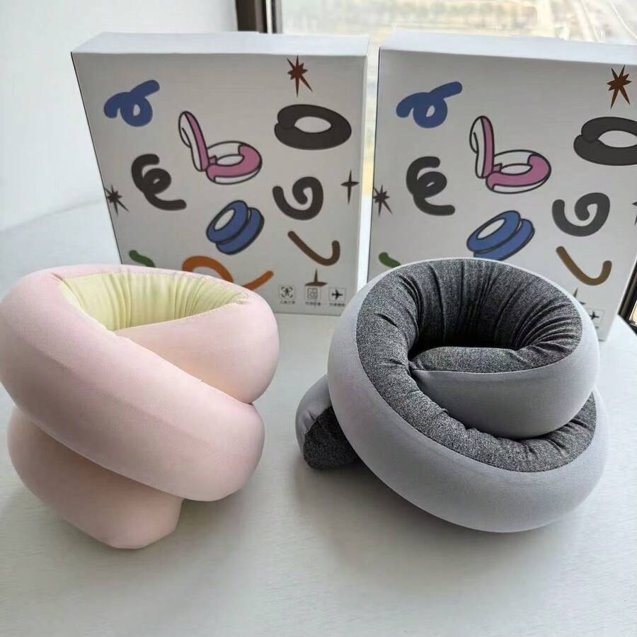 1 Pc Bendable Spiral Memory Foam Neck Pillow, Soft For Home And Travel Use - Multicolor - View 1