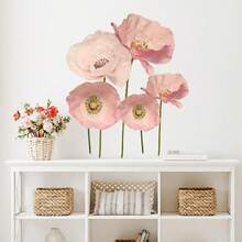 1set Pink Flower Wall Sticker, Self-Adhesive Paper, Suitable For Home Decoration, Room Decoration, Wall Decoration, PVC Waterproof Material, Removable - Self-adhesive - View 2