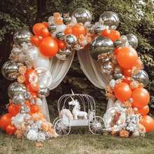 Bright Orange Metallic Silver Double Layer Balloon Arch Set 68 Counts Assorted Sizes For Graduation Birthday Halloween Thanksgiving Scene Layout - Multicolor - View 2