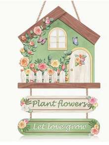 2D 3-Piece Plant & Floral Wooden House Pattern Wall Decor, Rustic Farmhouse Style Wooden Plaque, Colorful Butterfly Wall Decoration, Suitable For Outdoor Spring Art Wall Decor, Can Be Used For 11 Holidays - A - View 2